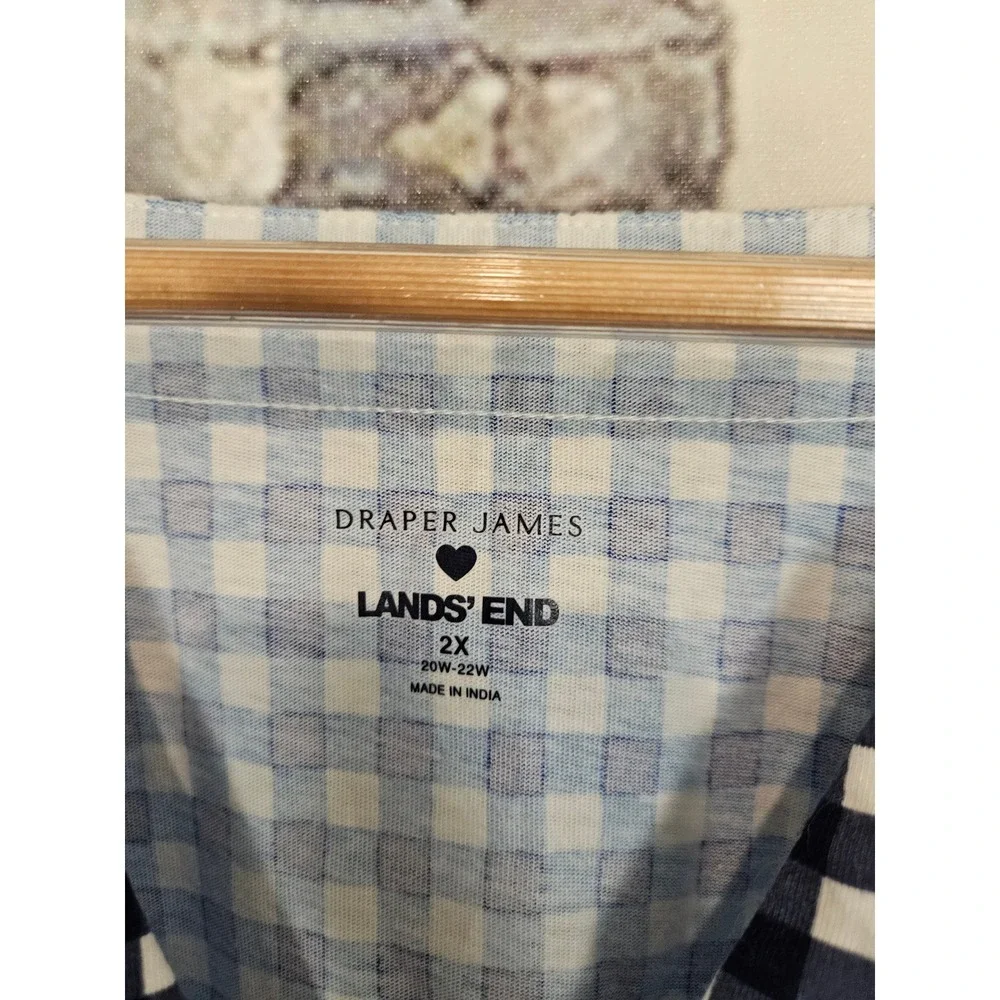 Draper James Lands End Shift Dress 2X Blue Gingham V-Neck Cotton Pockets Classic